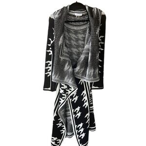 Calvin Klein Houndstooth Black White Oversized Open Front Cardigan Duster Coat S